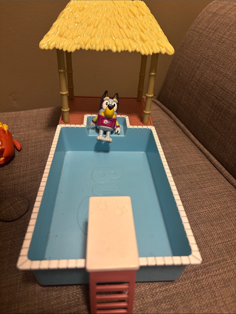 Blue Toy Pool Playset with Tiki Roof and Figure